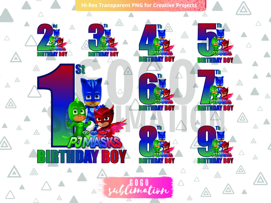 PJ Masks PJMASKS Birthday Boy PNG Sublimation Bundle Vectorency