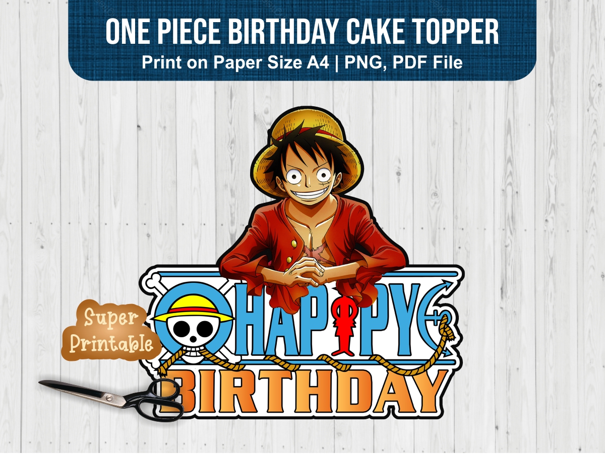 One Piece Birthday Cake Topper Printable PDF PNG Vectorency 