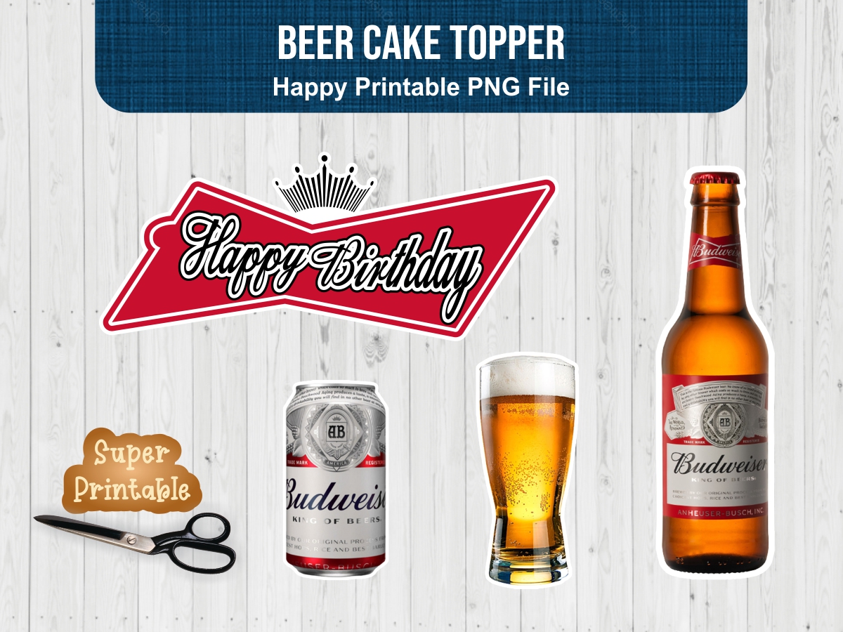 Beer Cake Topper PNG Happy Birthday Printable | Vectorency