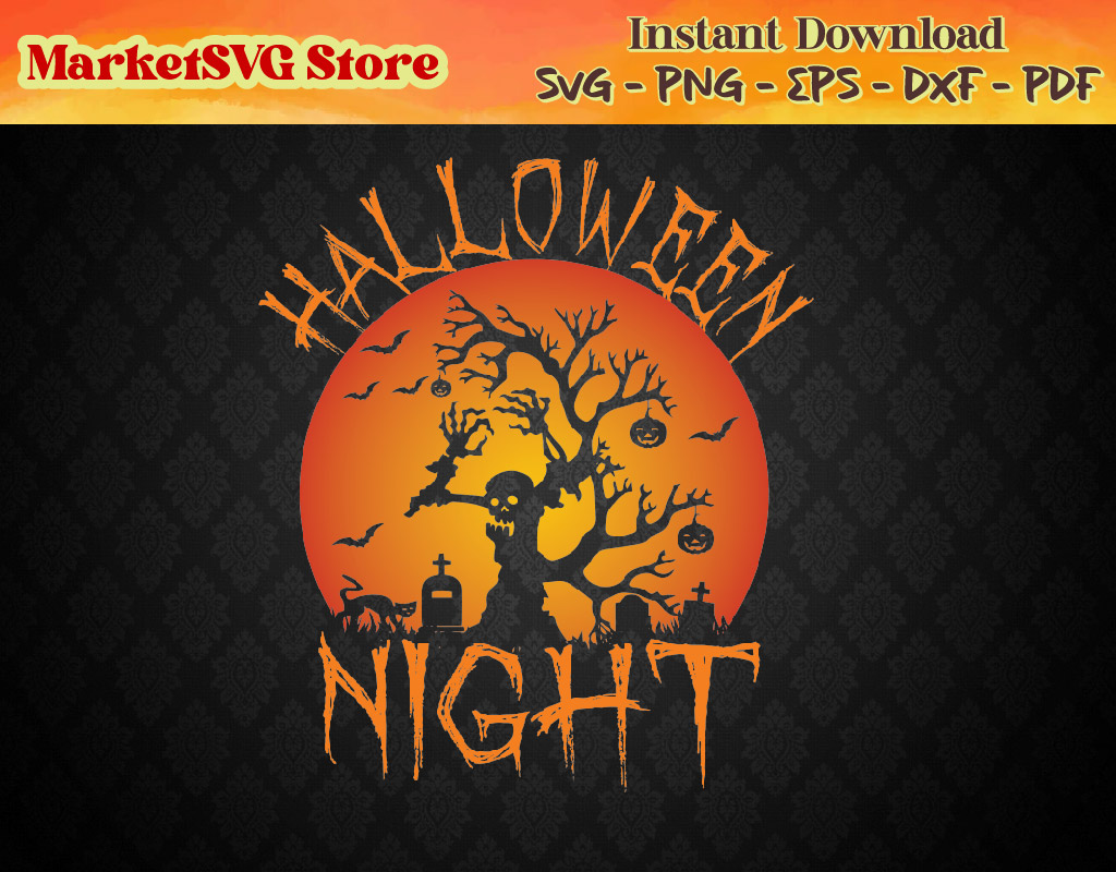 Halloween night svg, halloween clipart, halloween scene svg, halloween