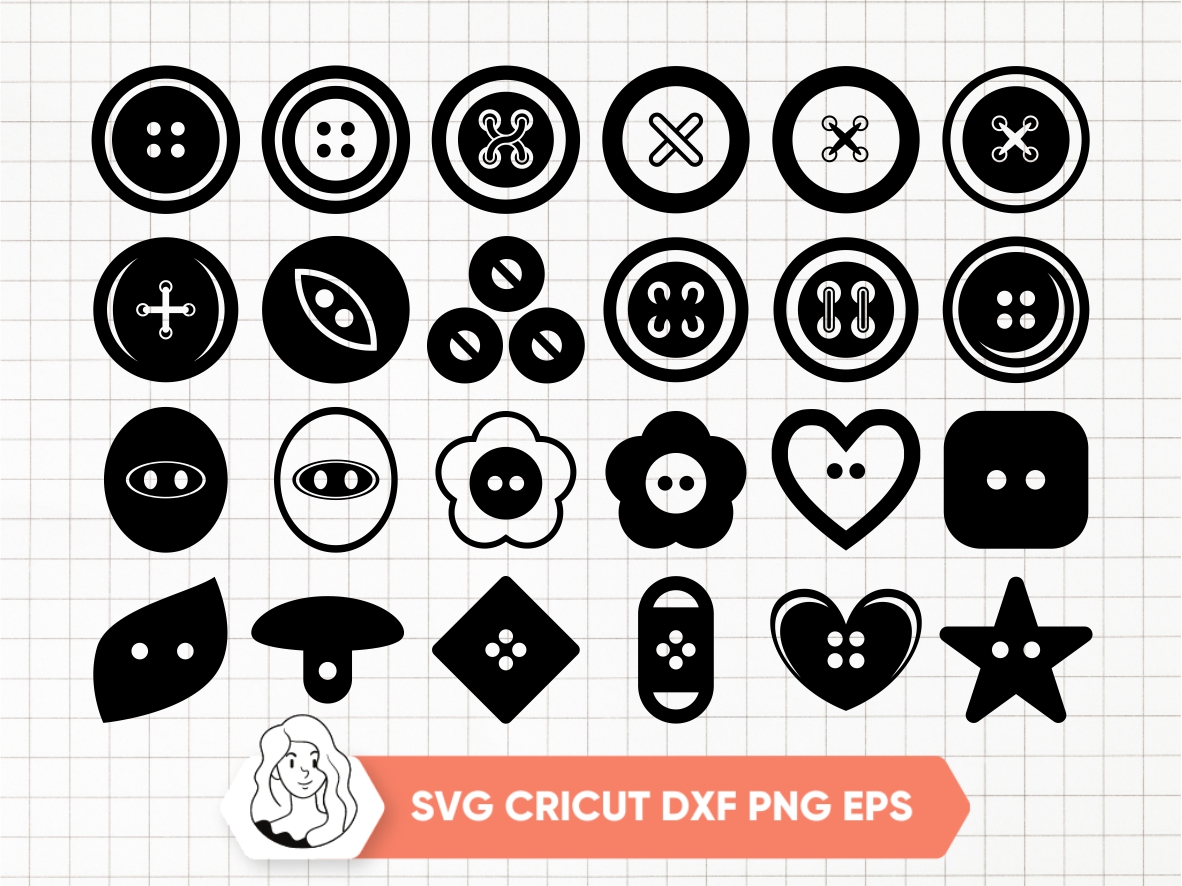 Sewing Button Clipart Bundle Sewing Black SVG Silhouette Vectorency